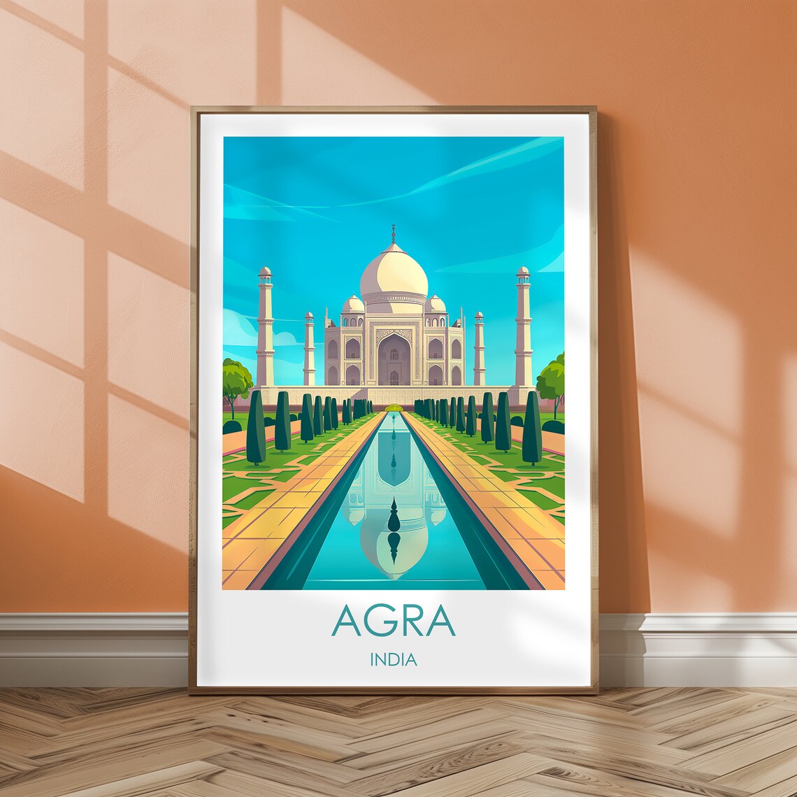Taj Mahal Agra India White Marble Wonder Landmark Travel Poster