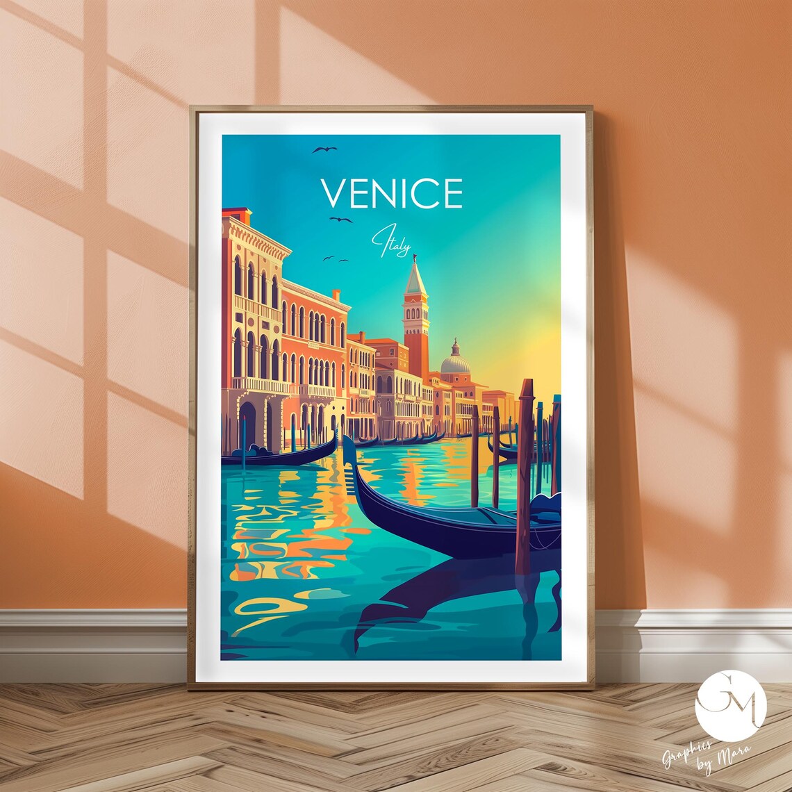 Venice Italy Sunset Gondola Grand Canal Evening Travel Poster
