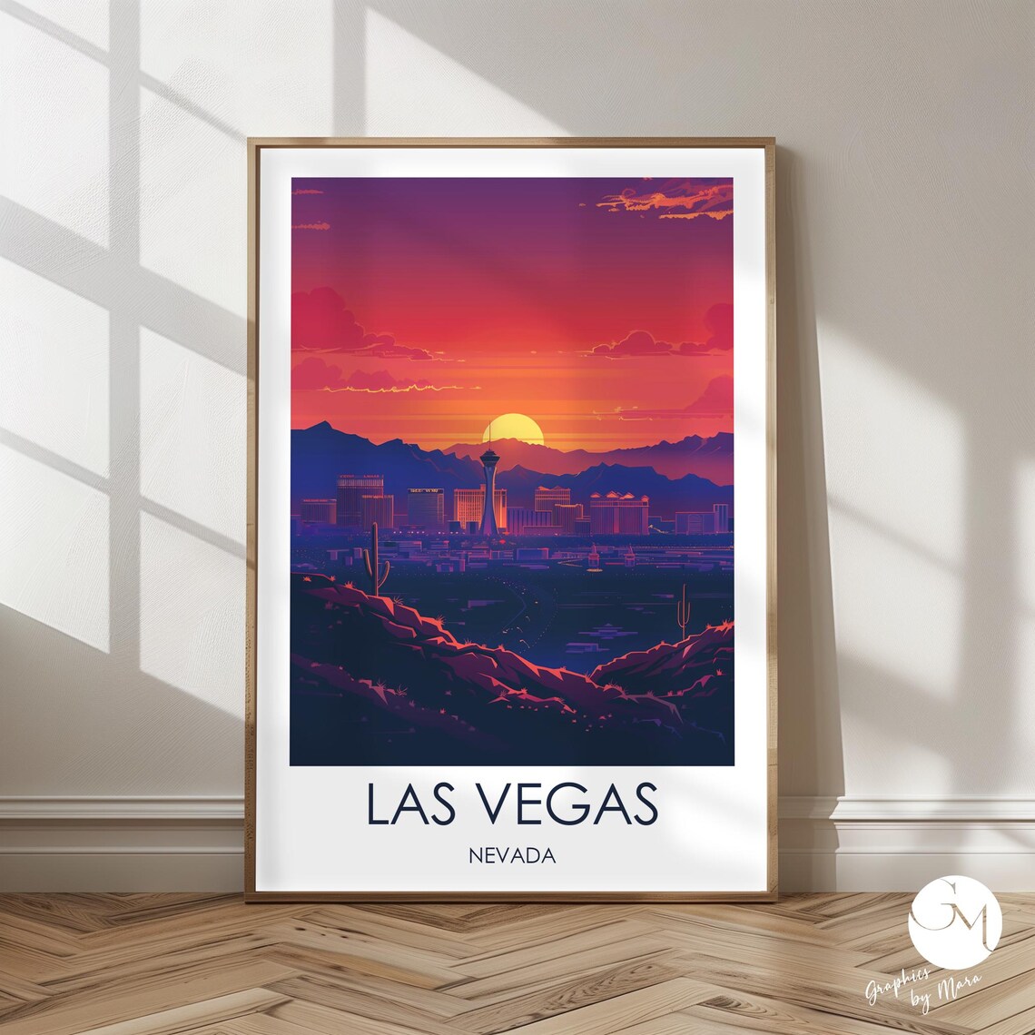 Las Vegas Nevada Sunset Skyline Over the Desert Travel Poster