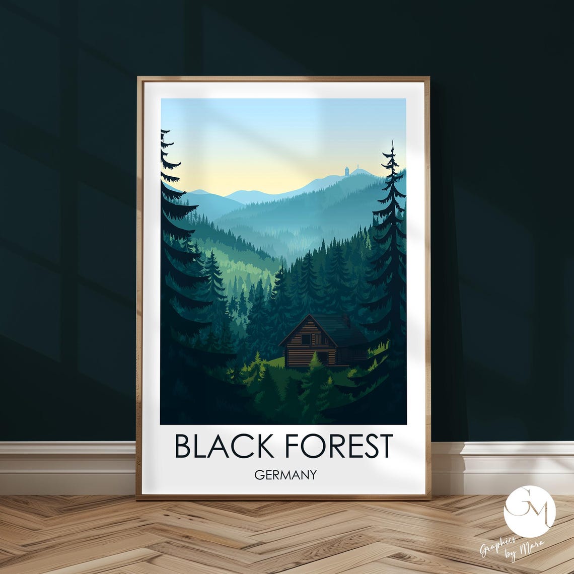 Black Forest Germany Pine Cabin Daylight Mountain View Travel Poster