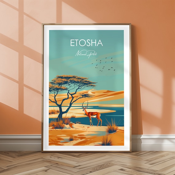 Etosha National Park Namibia Safari Antelope Waterhole Travel Poster