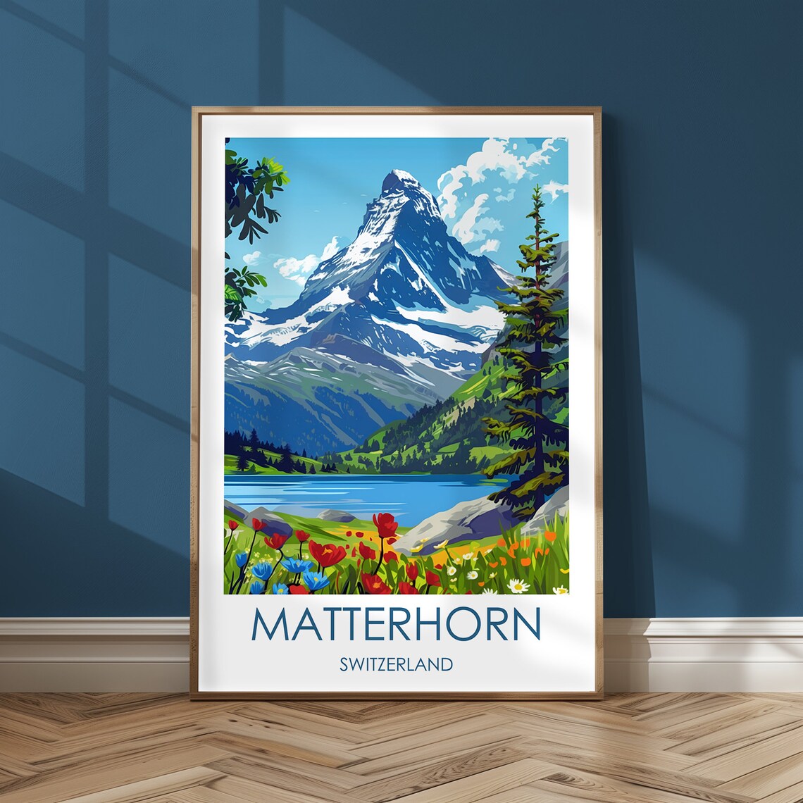 Matterhorn Switzerland Alpine Lake Wildflowers Mountain Poster