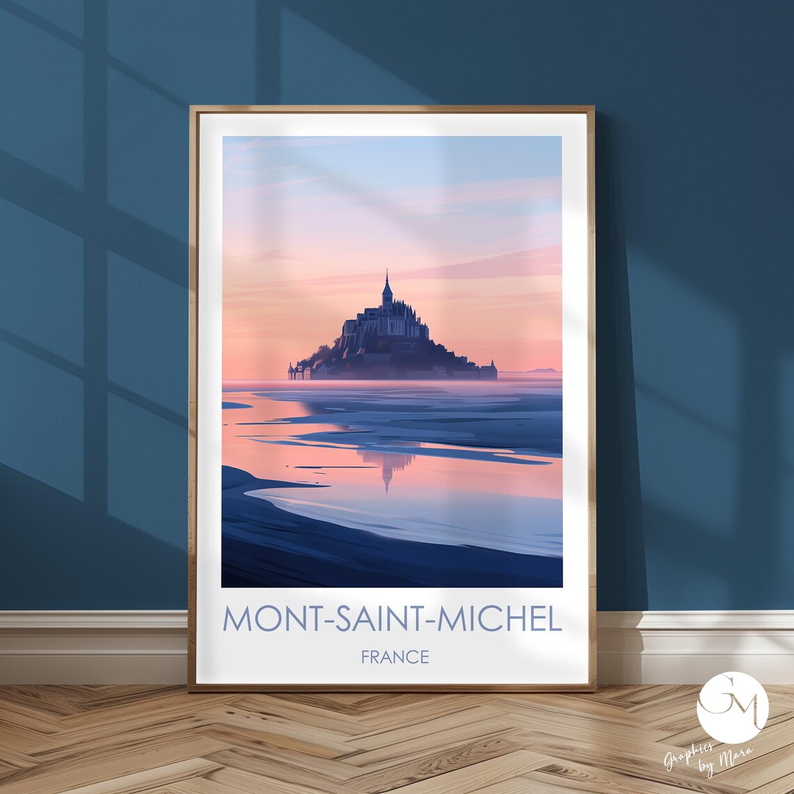 Mont-Saint-Michel France Sunset Island Abbey Coastal Travel Poster