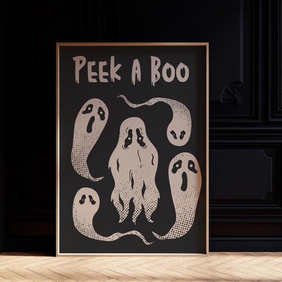 Peek A Boo Cute Ghosts Vintage Halloween Spooky Decor Wall Art