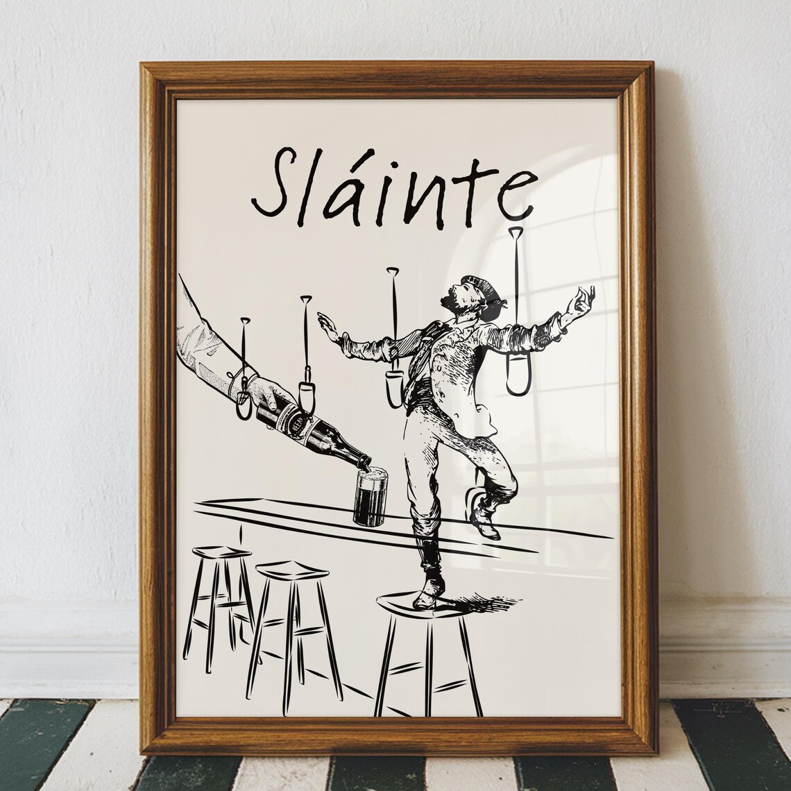 Slainte Irish Bar Wall Art Vintage Pub Sketch Toast Cheers Poster