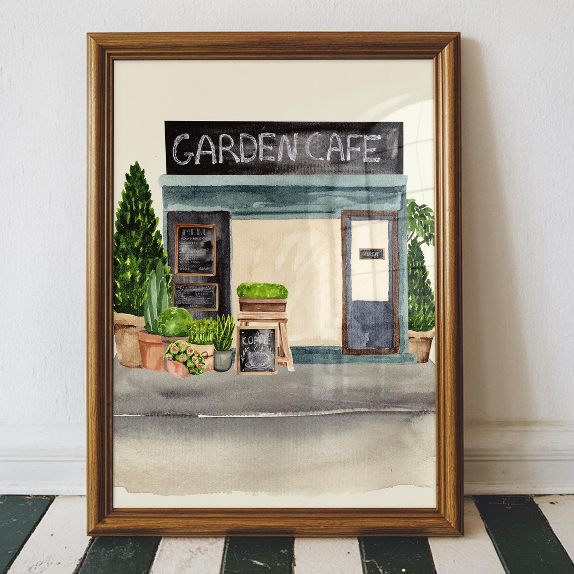 Garden Cafe Art Plant Watercolor Garden Wall Art Watercolor Painting Gardener Gifts Plant Art Print