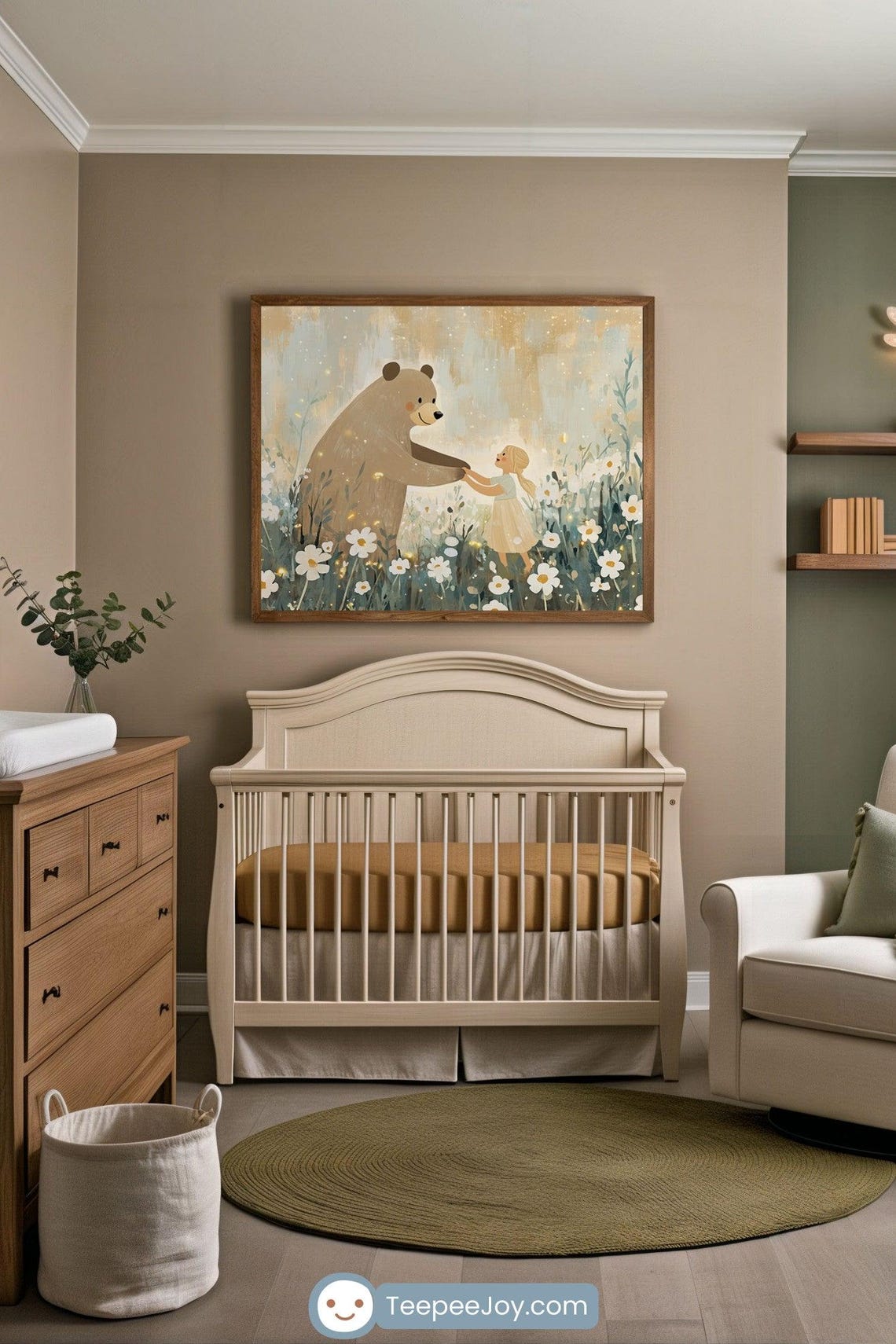 Bear And Flower Art, Whimsical Nursery Decor - Image 3