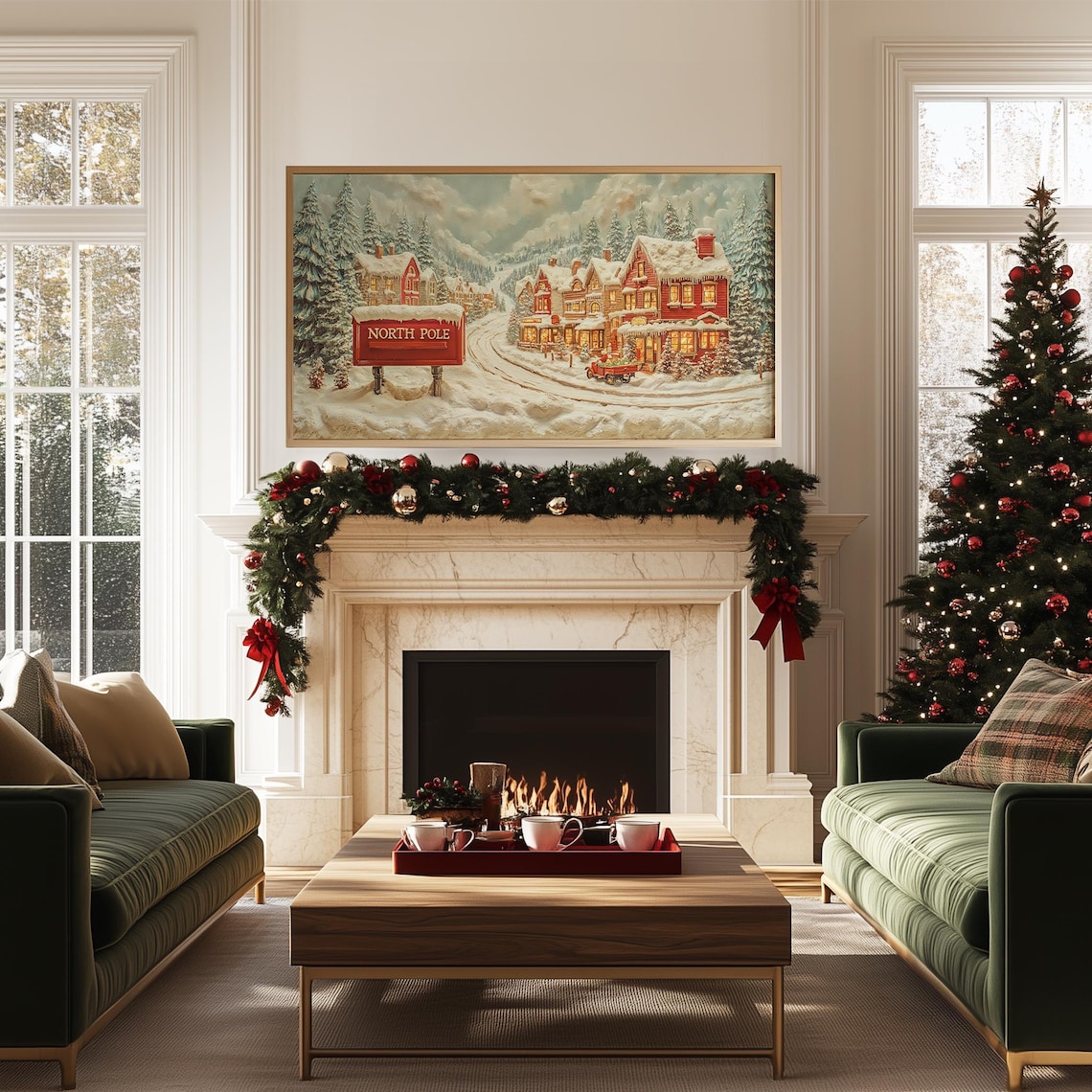 North Pole Winter Village Red Sign Whimsical Christmas Painting Poster - Image 5