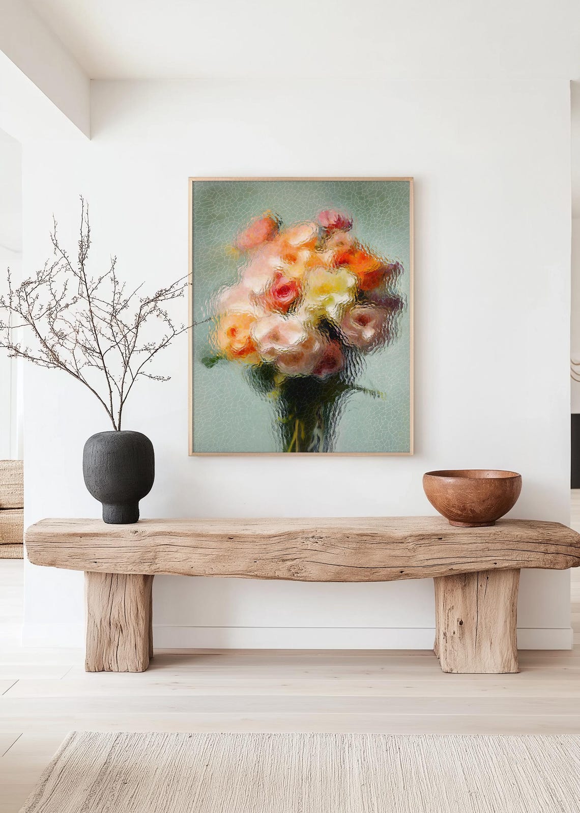 Roses Behind Textured Glass Pink Orange Bouquet Modern Art Poster - Image 5