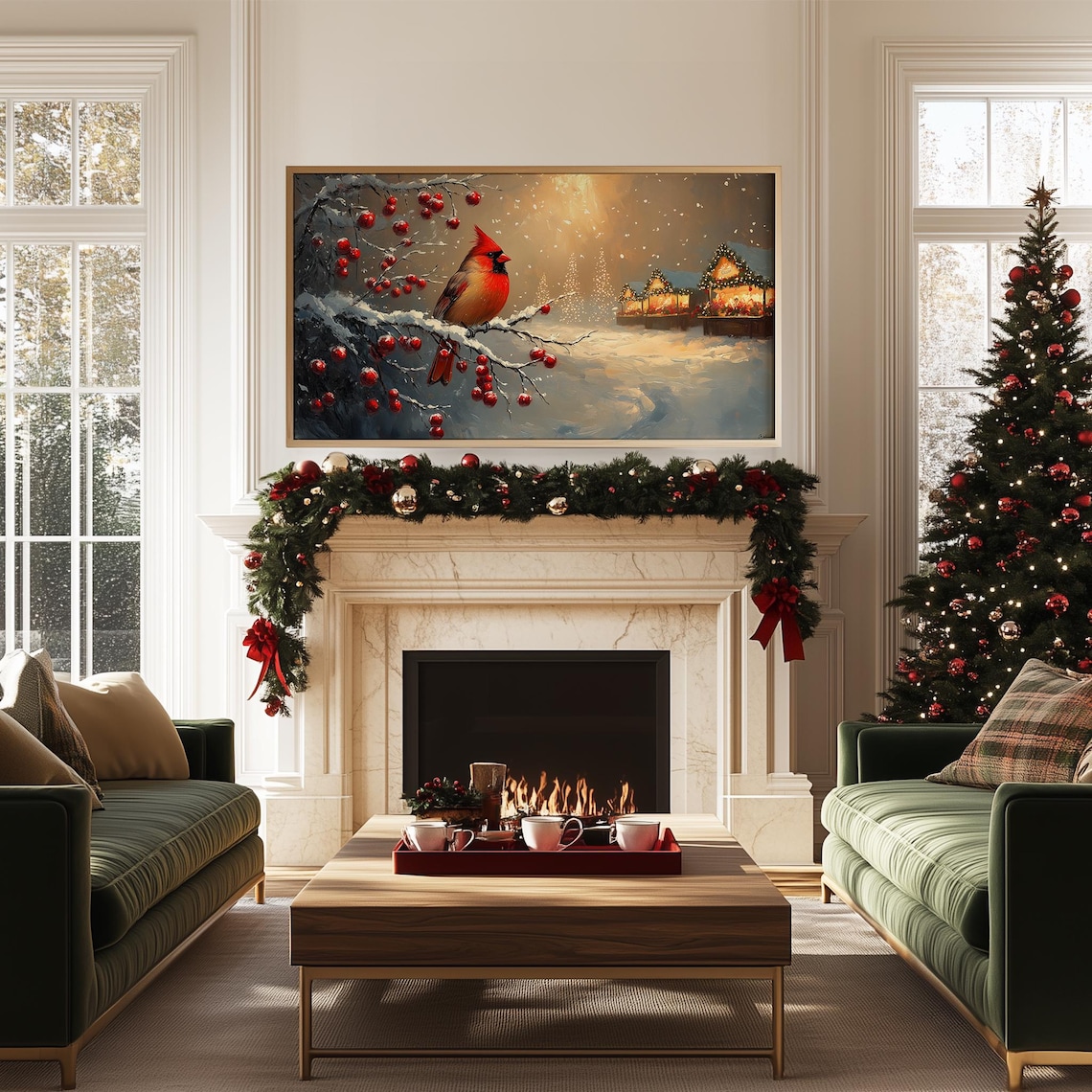 Red Cardinal On Snowy Berry Branch Christmas Market Glow Poster - Image 5