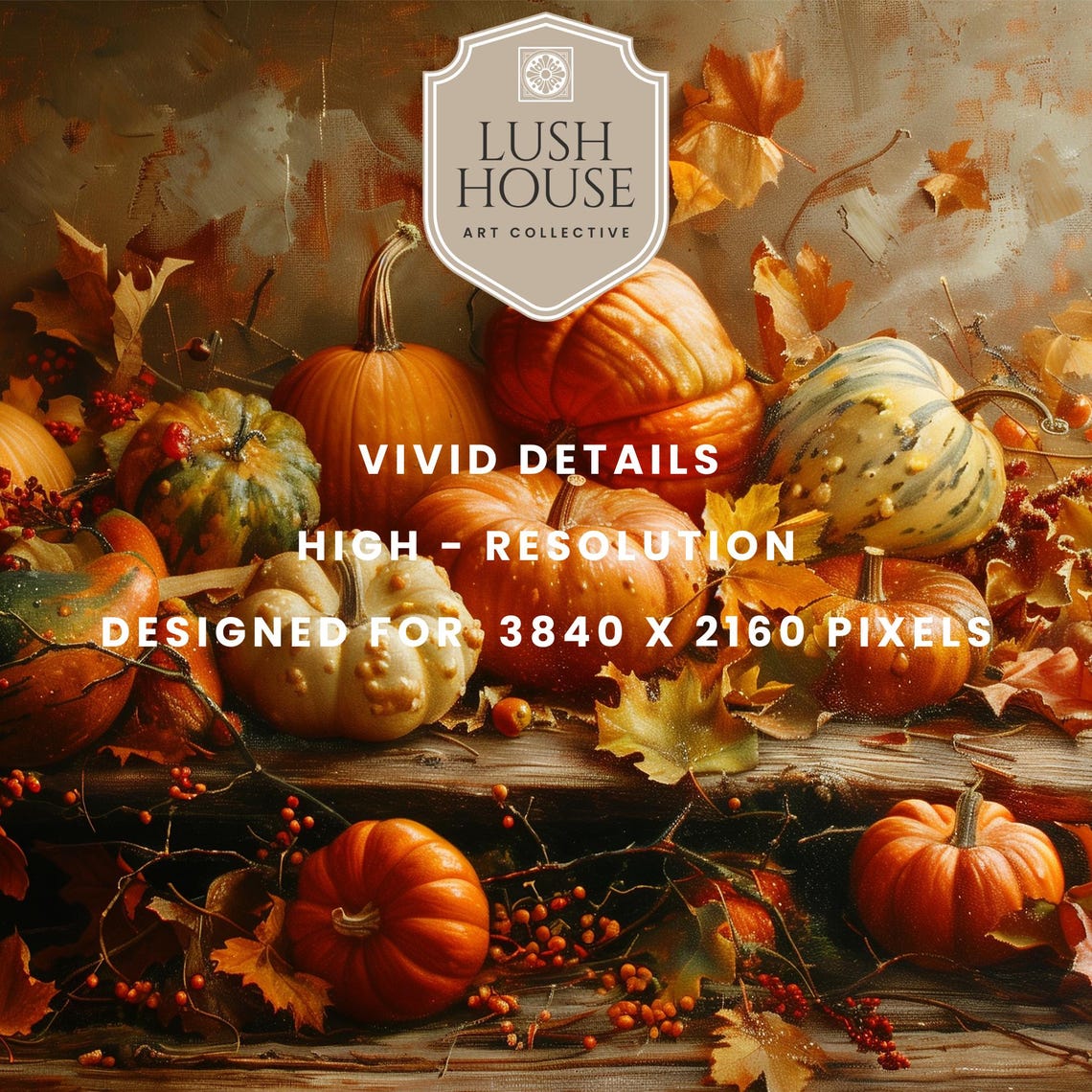 Harvest Pumpkin and Gourd Still Life with Maple Leaves Fall Poster - Image 3