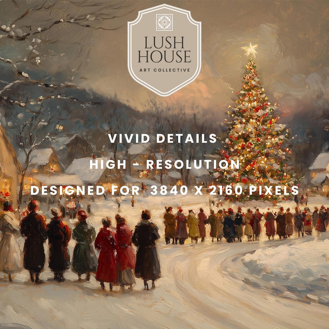 Vintage Christmas Tree Lights Festival Frame Tv Christmas Art Festive Farmhouse Holiday Decor Xmas Oil Painting Moody Winter Village Tvx13 - Image 2