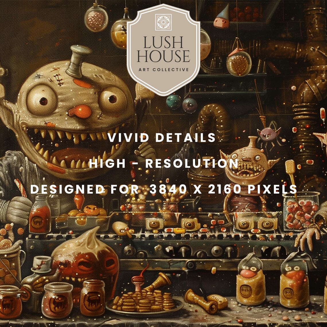 Toothy Goblin Candy Factory With Whimsical Monster Confectioners Poster - Image 3
