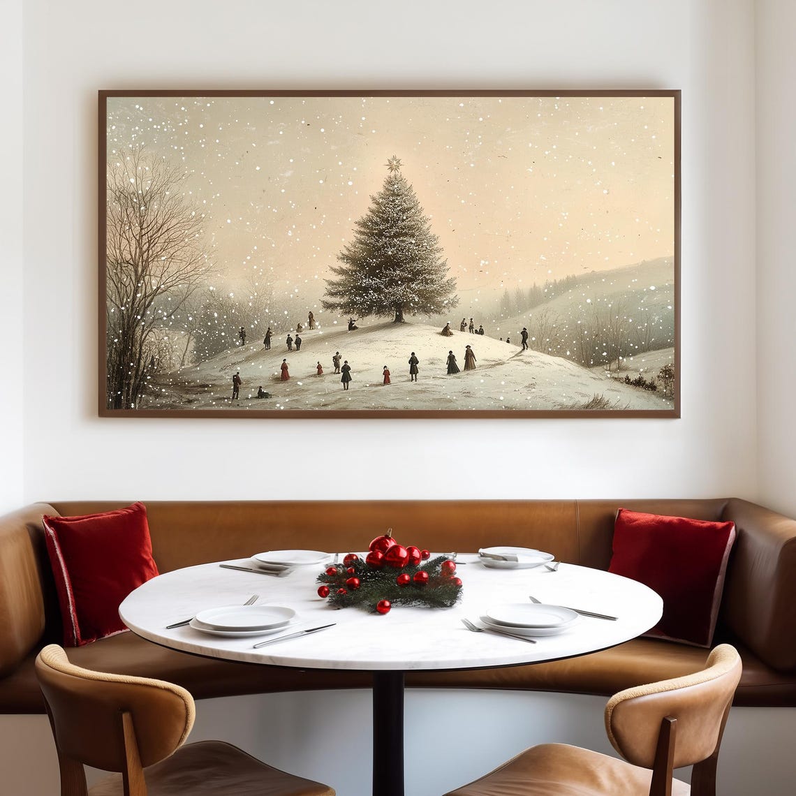 Snowy Hill Christmas Tree Vintage Winter Gathering Scene Poster - Image 4