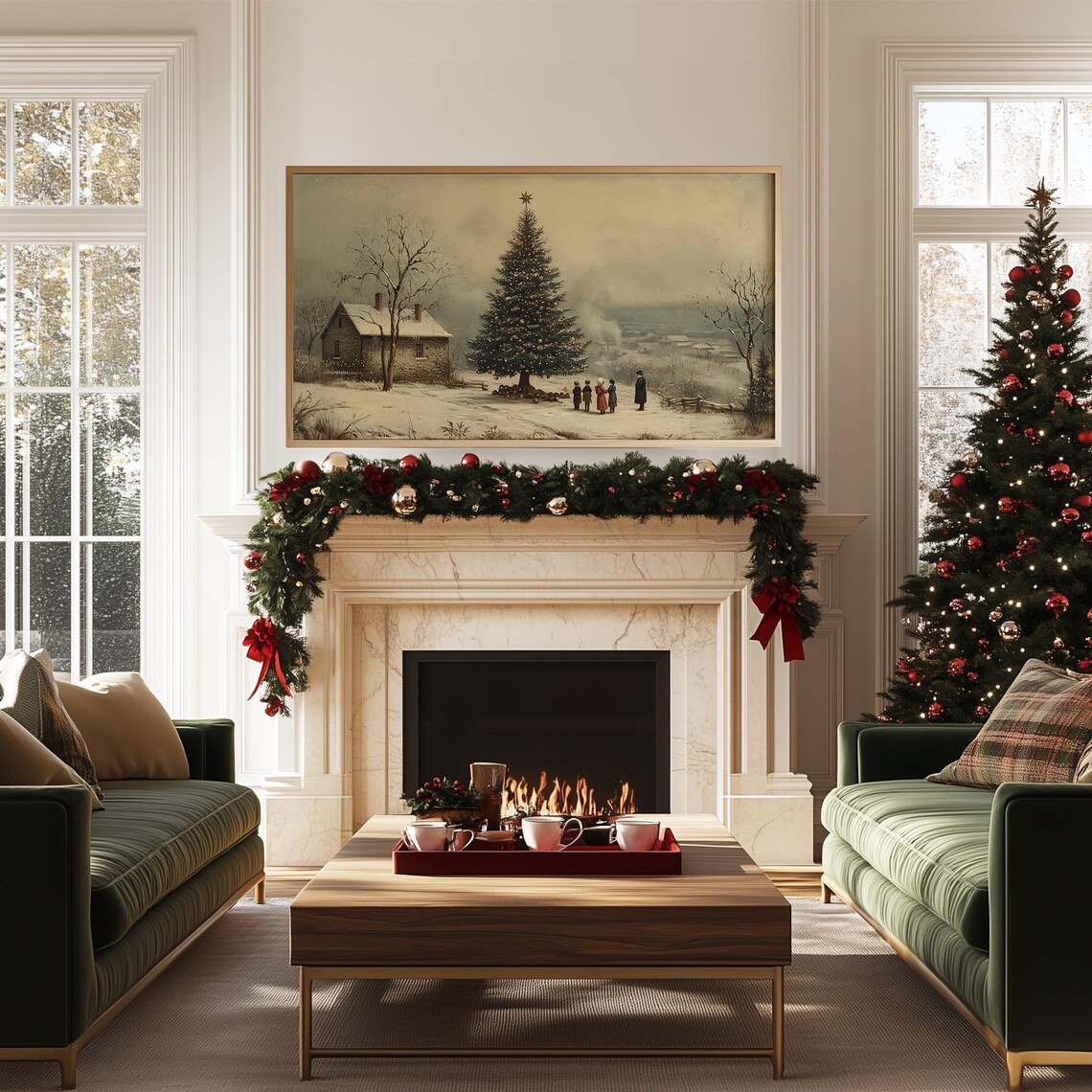 Vintage Christmas Tree Oil Painting, Holiday Art Print - Image 5