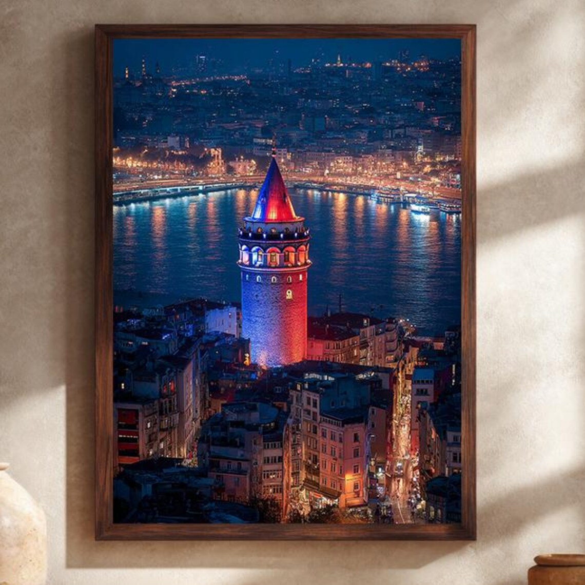 Galata Tower Istanbul Night Cityscape Poster Illuminated Landmark Skyline View