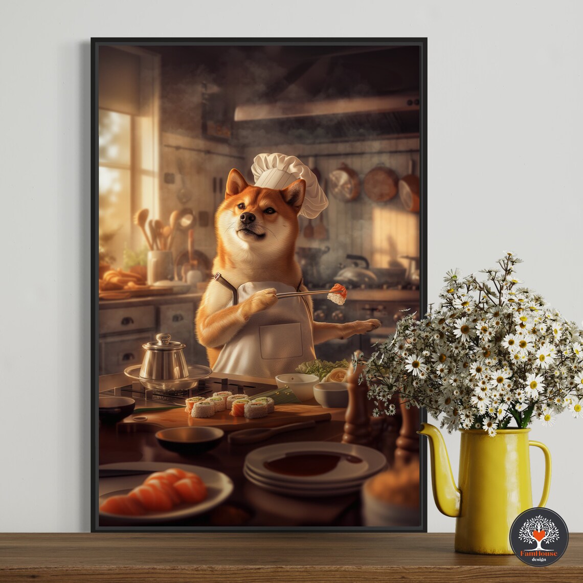 Custom Shiba Inu Dog Cooking, Funny Kitchen Art Print