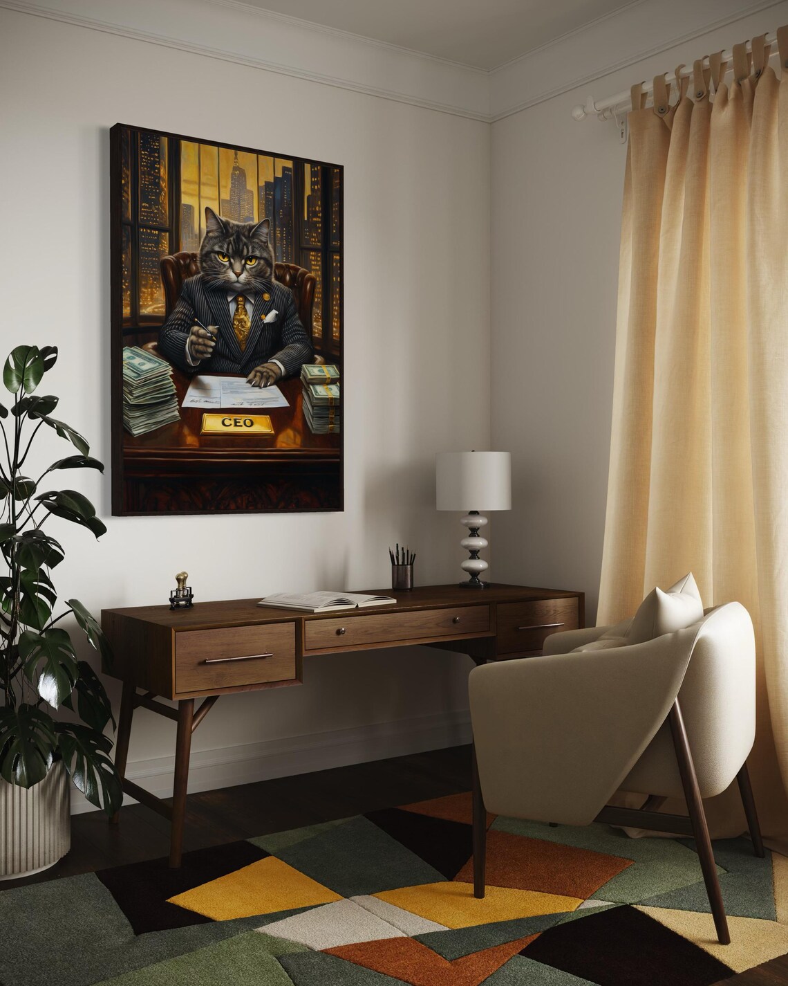 Wall Street Ceo Cat Art Funny Business Cat Luxury Office Decor Whimsical Feline Banker Print For Living Room Above Bed - Image 3