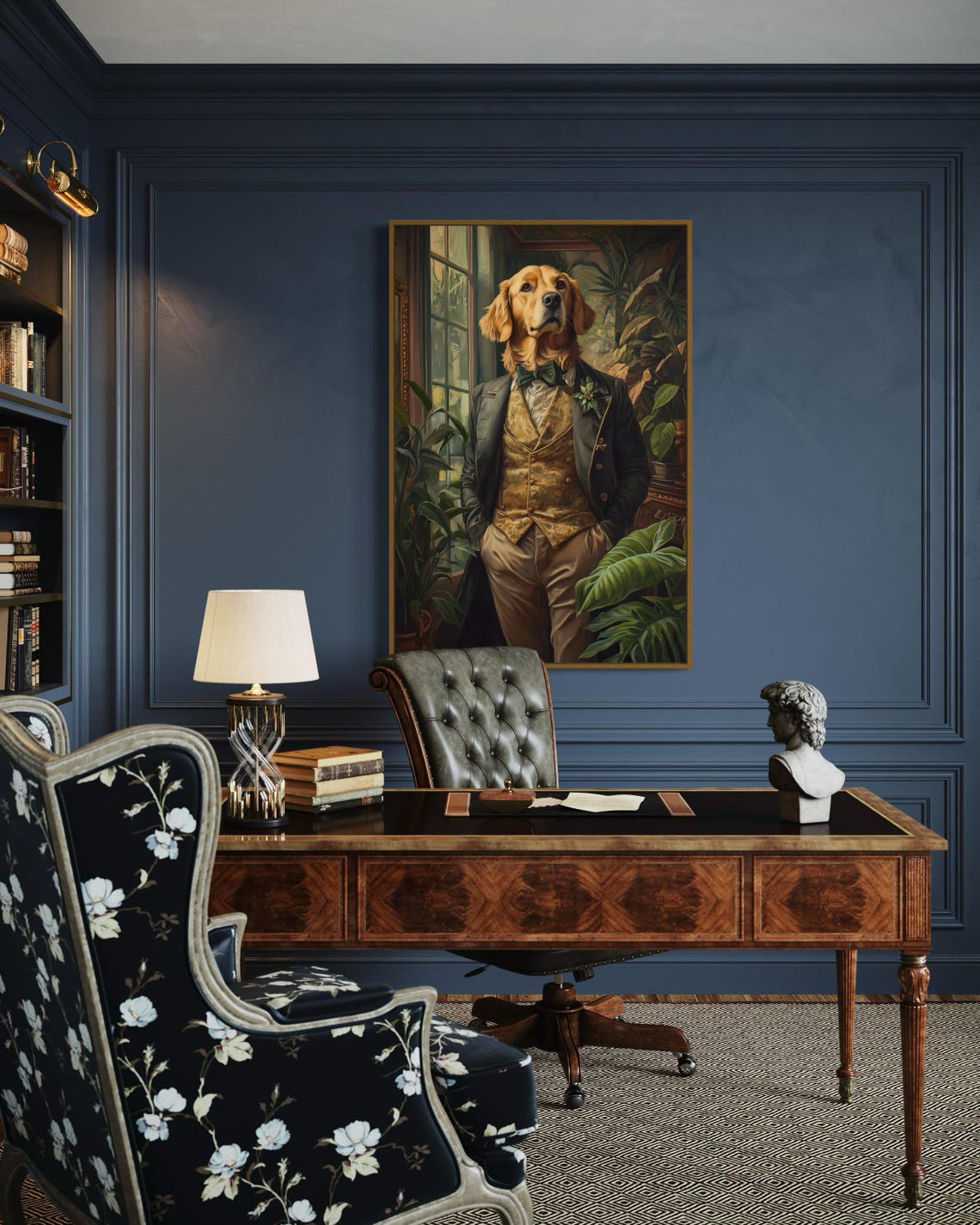 Golden Retriever Gentleman in Tailcoat Among Tropical Plants Poster - Image 4