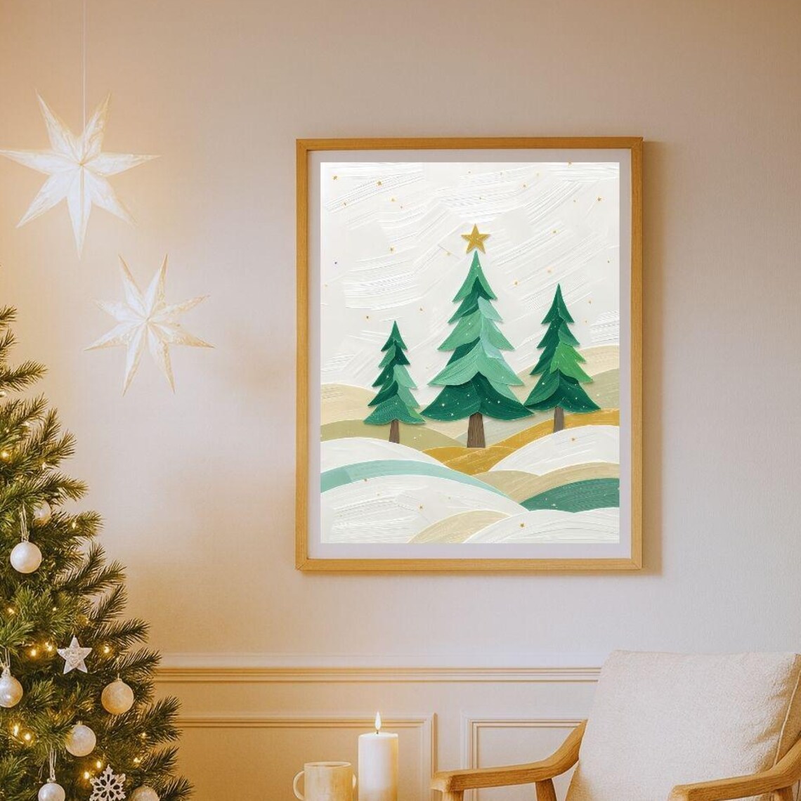 Minimalist Christmas Tree Wall Art Neutral Holiday Decor Festive Cozy Winter