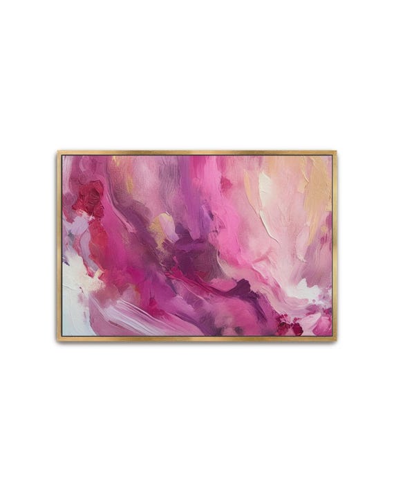 Hand Painted Abstract Acrylic Painting Large Artwork Wall Art Pink Magenta Fuchsia Purple Beige Tan Red White Textured Framed Decor