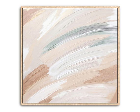 Hand Painted Abstract Acrylic Painting Large Artwork Wall Art Light Pastel Beige White Ivory Tan Gray Brown Neutral Framed Decor