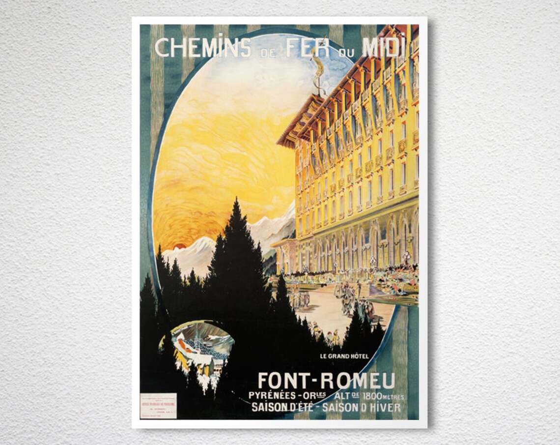Font Romeu Pyrenees Grand Hotel Chemins de Fer du Midi Travel Poster - Image 2