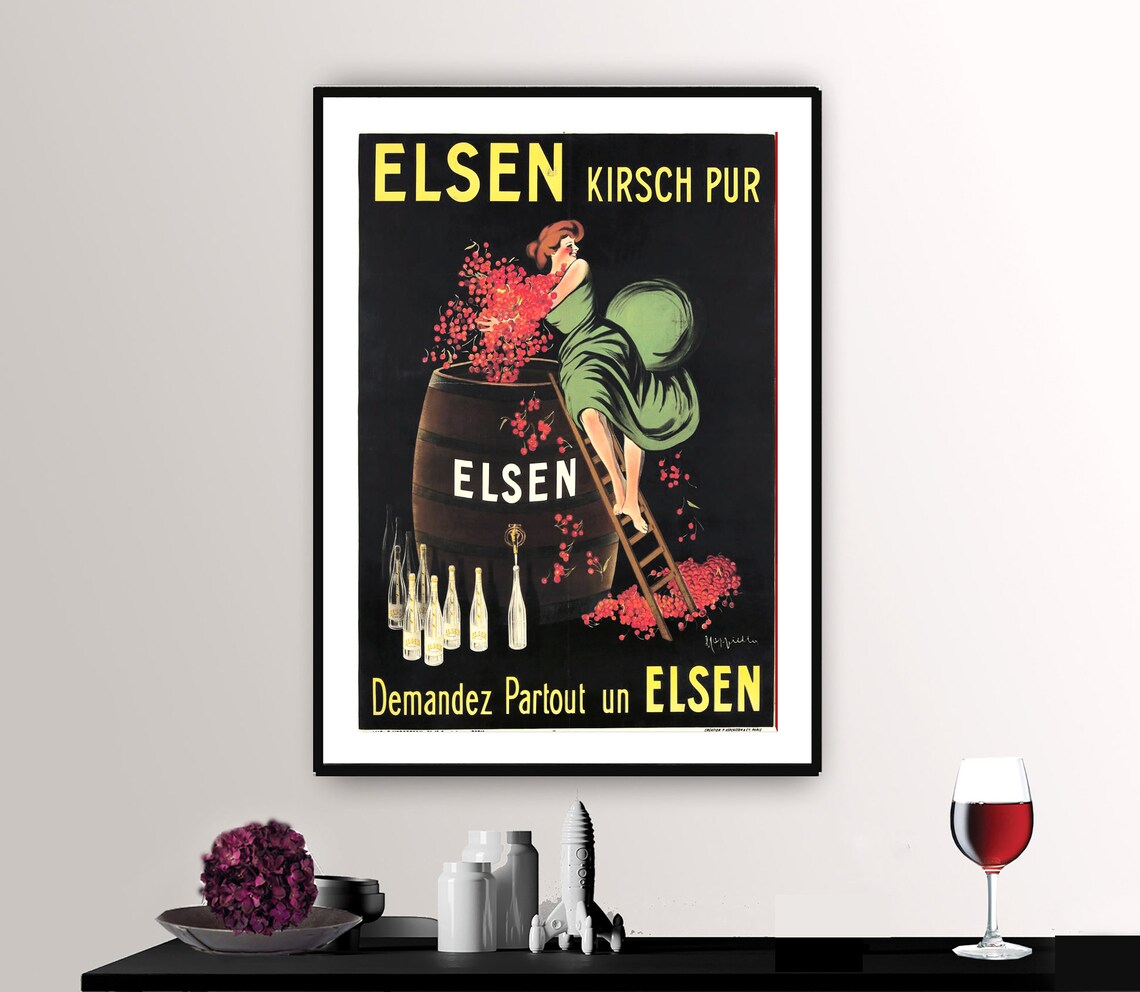 Elsen Kirsch Pur Leonetto Cappiello Vintage Cherry Liqueur Poster