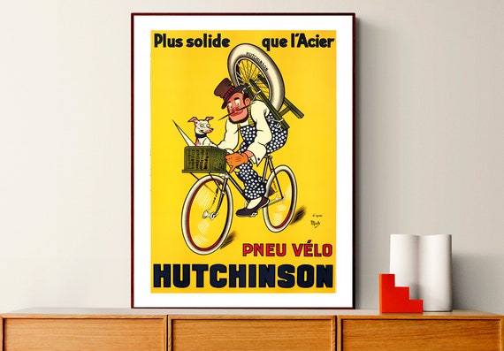 Pneu Velo Hutchinson Vintage Bicycle Poster Sport Poster Retro Poster Bicyclette Art Work Gift Idea Wall Decor