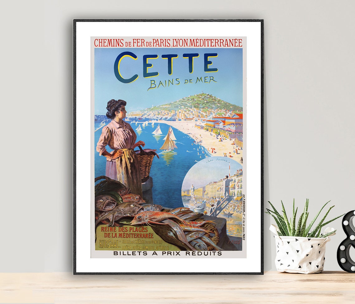Cette Bains de Mer PLM Reine des Plages Vintage Seaside Poster