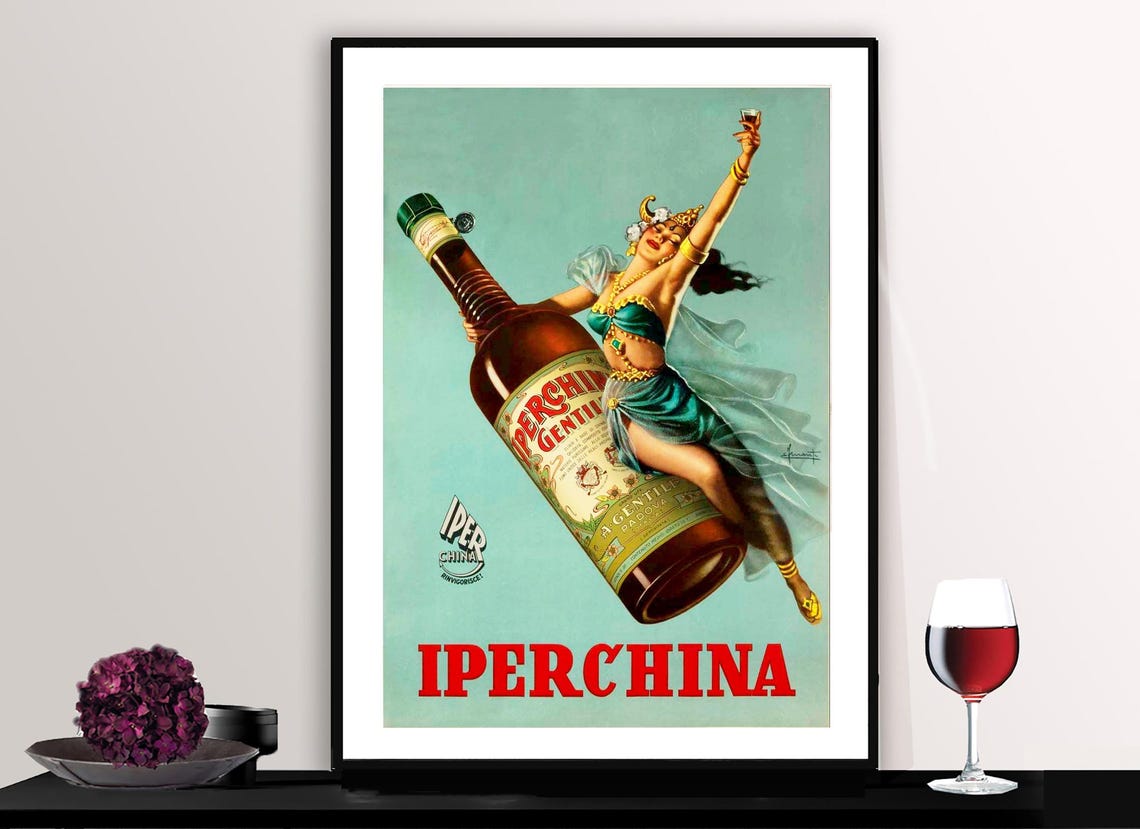 Iperchina Italian Liquore Vintage Dance Bottle Advertising Poster