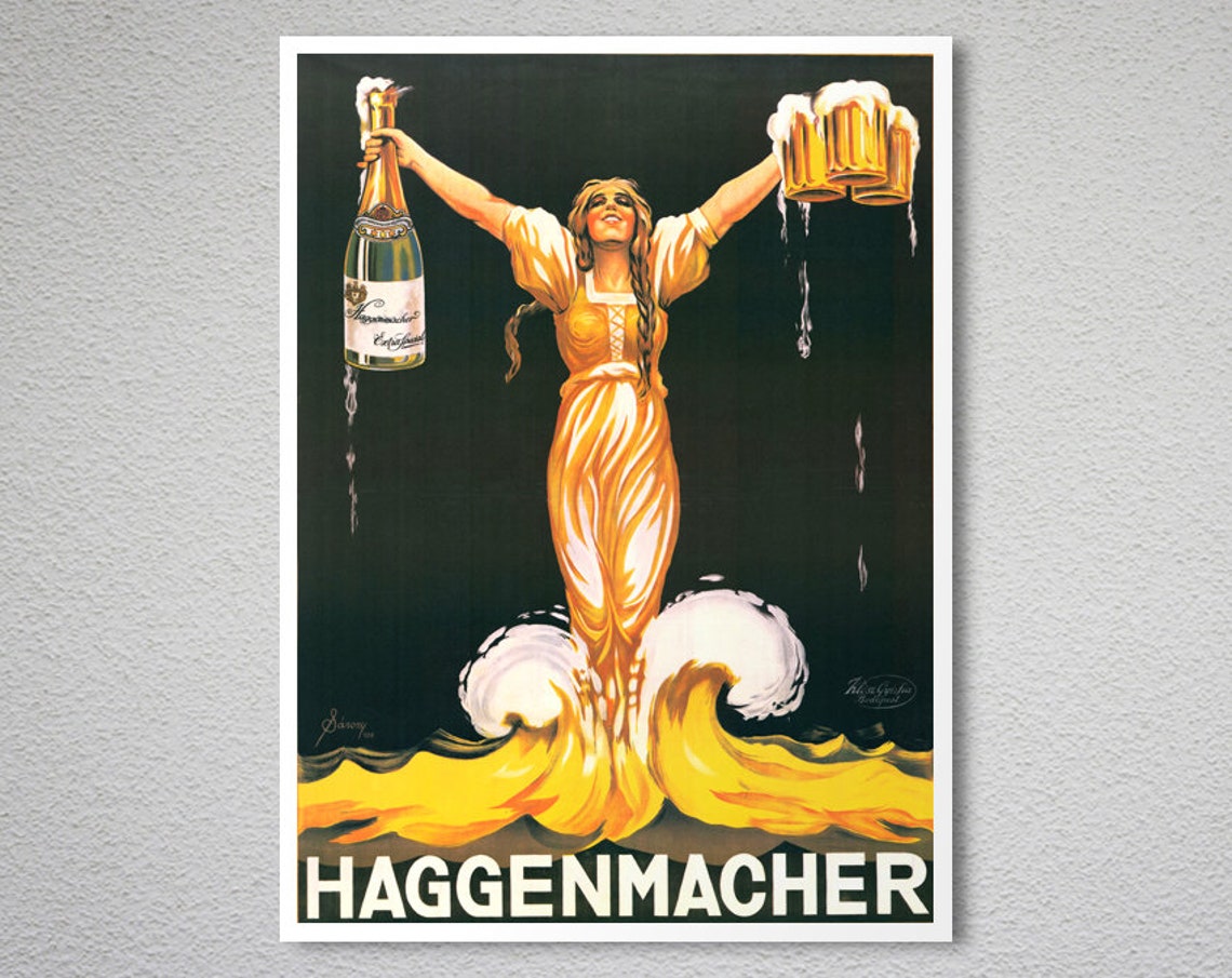 Haggenmacher Golden Beer Goddess Vintage Brewing Advertising Poster - Image 2