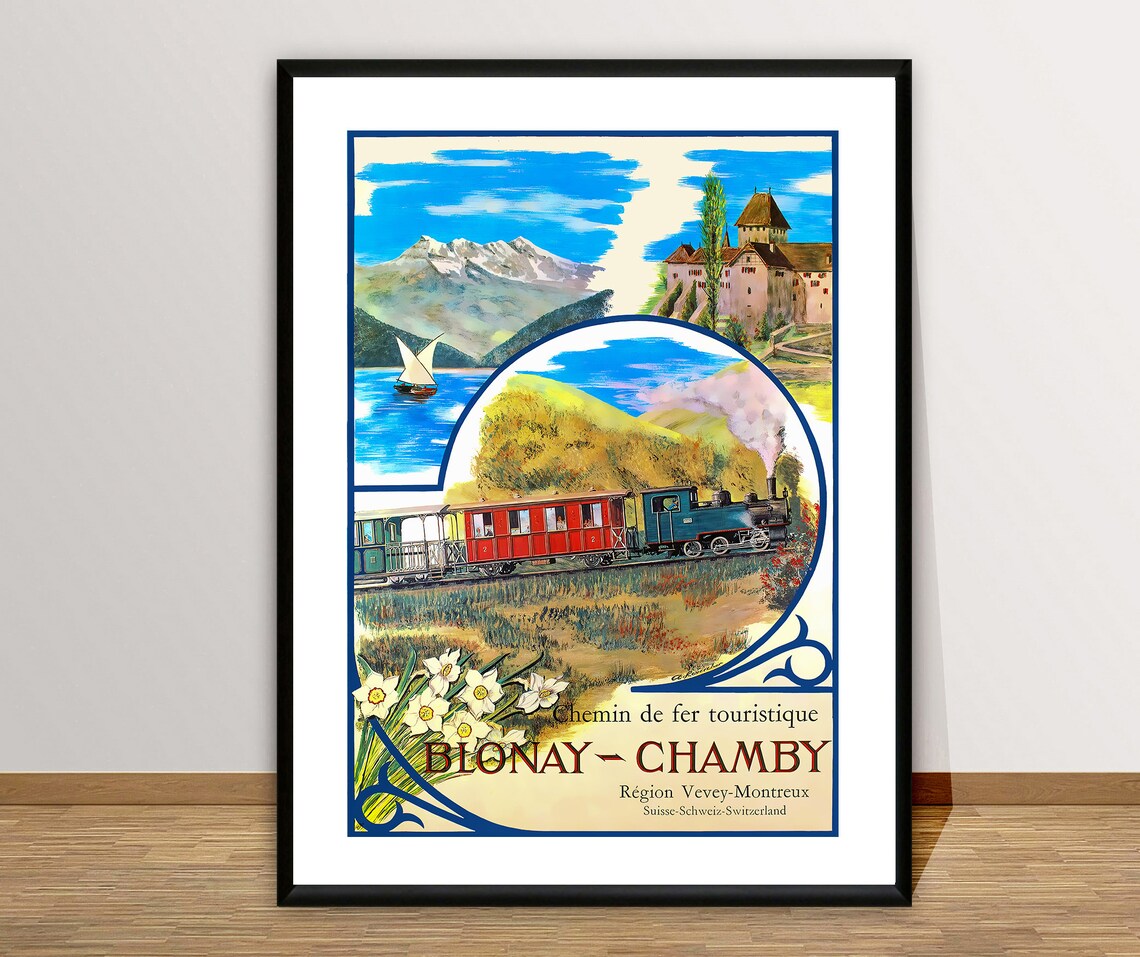 Blonay Chamby Region Vevey Montreux Vintage Travel Poster - Image 2