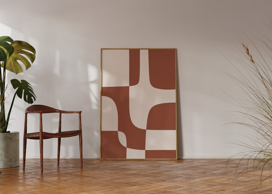 Burnt Orange Geometric Puzzle Blocks Abstract Retro Style Poster - Image 3