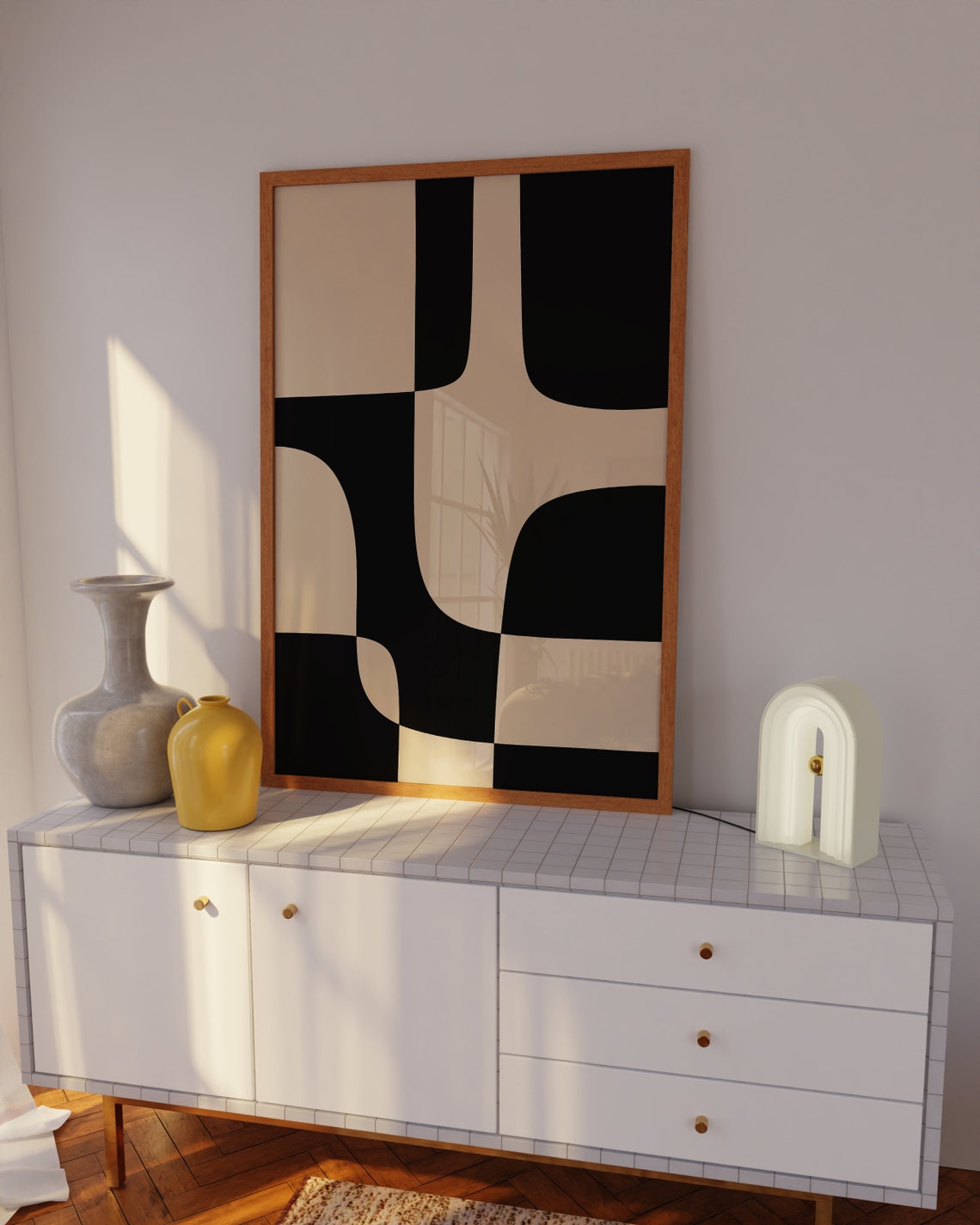 Black And Cream Geometric Puzzle Blocks Abstract Wall Poster - Image 2