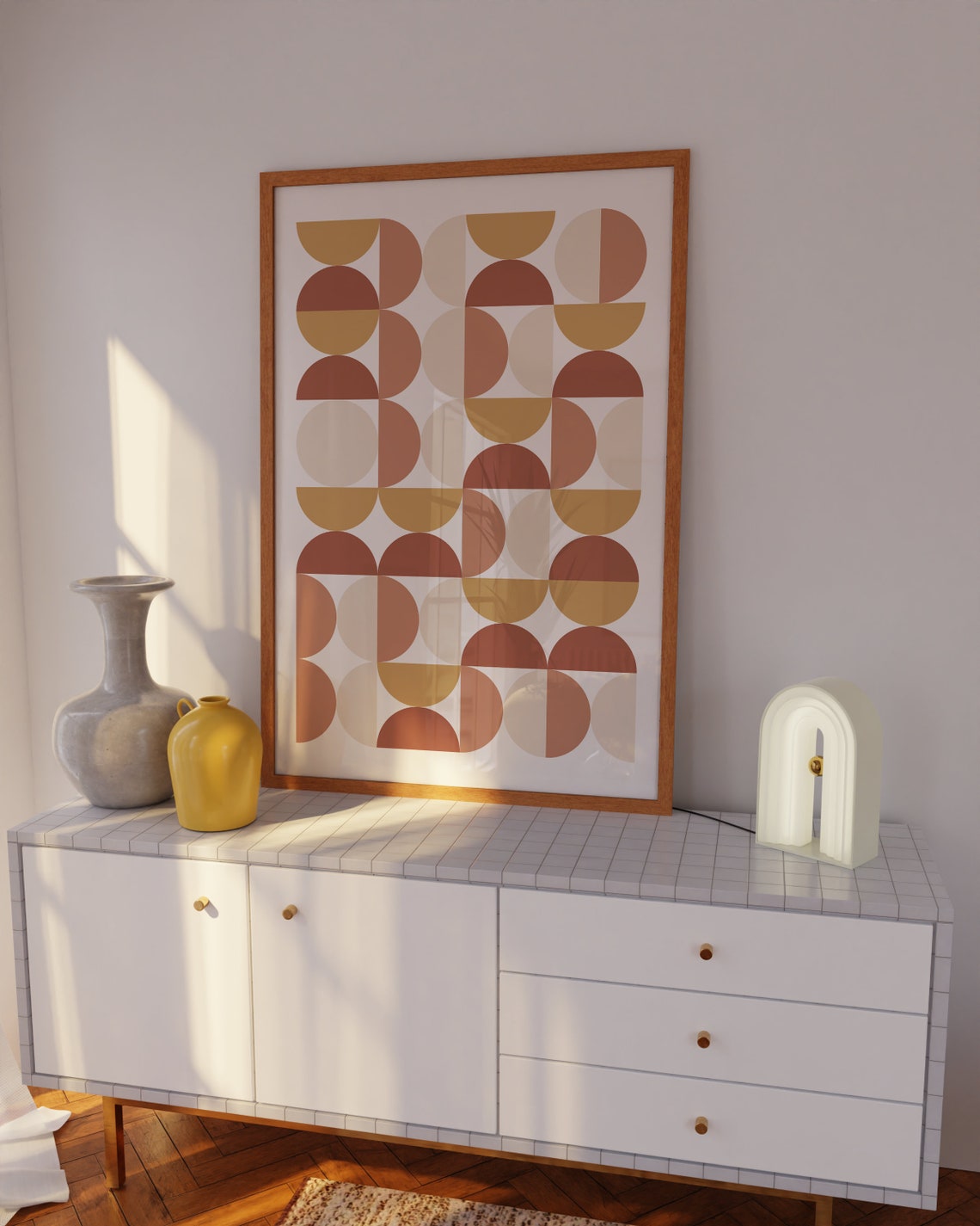 Mustard Ochre Semicircle Grid Bauhaus Geometric Abstract Poster - Image 4