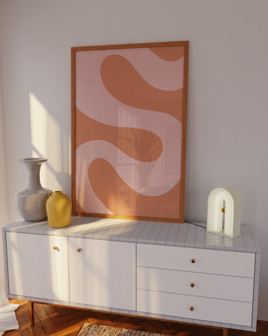 Terracotta Wavy Lines Abstract Minimalist Modern Wall Poster - Image 3