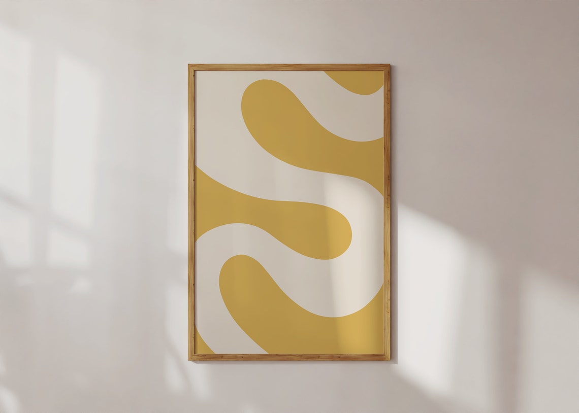 Mustard Yellow Wavy Curves Abstract Modern Wall Poster Decor