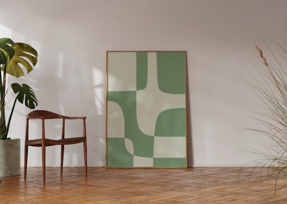 Sage Green Geometric Blocks Abstract Fresh Japandi Style Poster