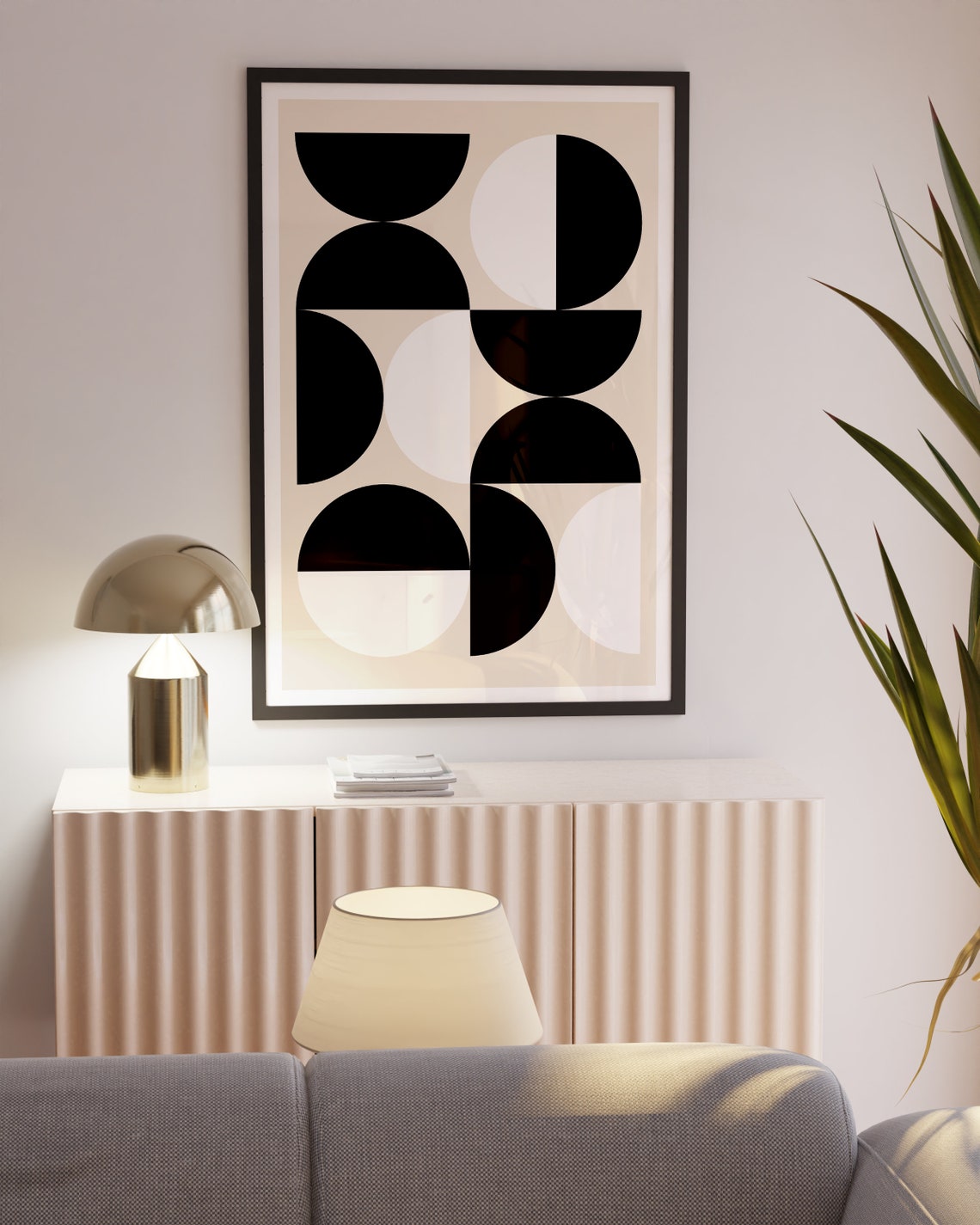 Black and Cream Half Circle Bauhaus Geometric Modern Art Poster - Image 2