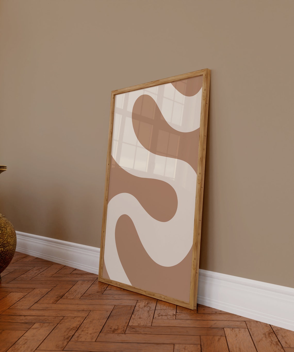 Mocha Taupe Wavy Curves Abstract Neutral Minimalist Art Poster - Image 2
