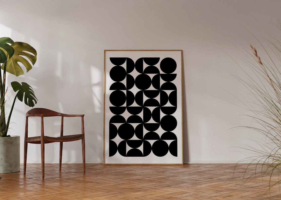 Black Circle Grid Pattern Minimalist Monochrome Abstract Poster - Image 3