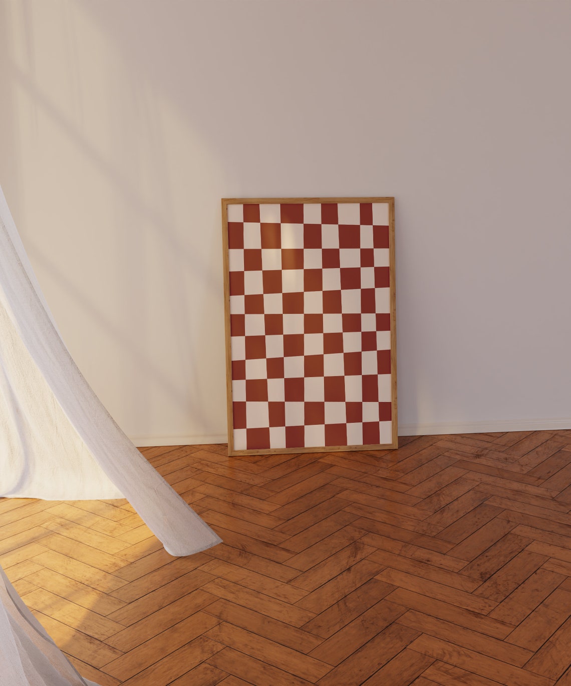 Terracotta Checkerboard Pattern Retro Checkered Graphic Funky Poster - Image 2