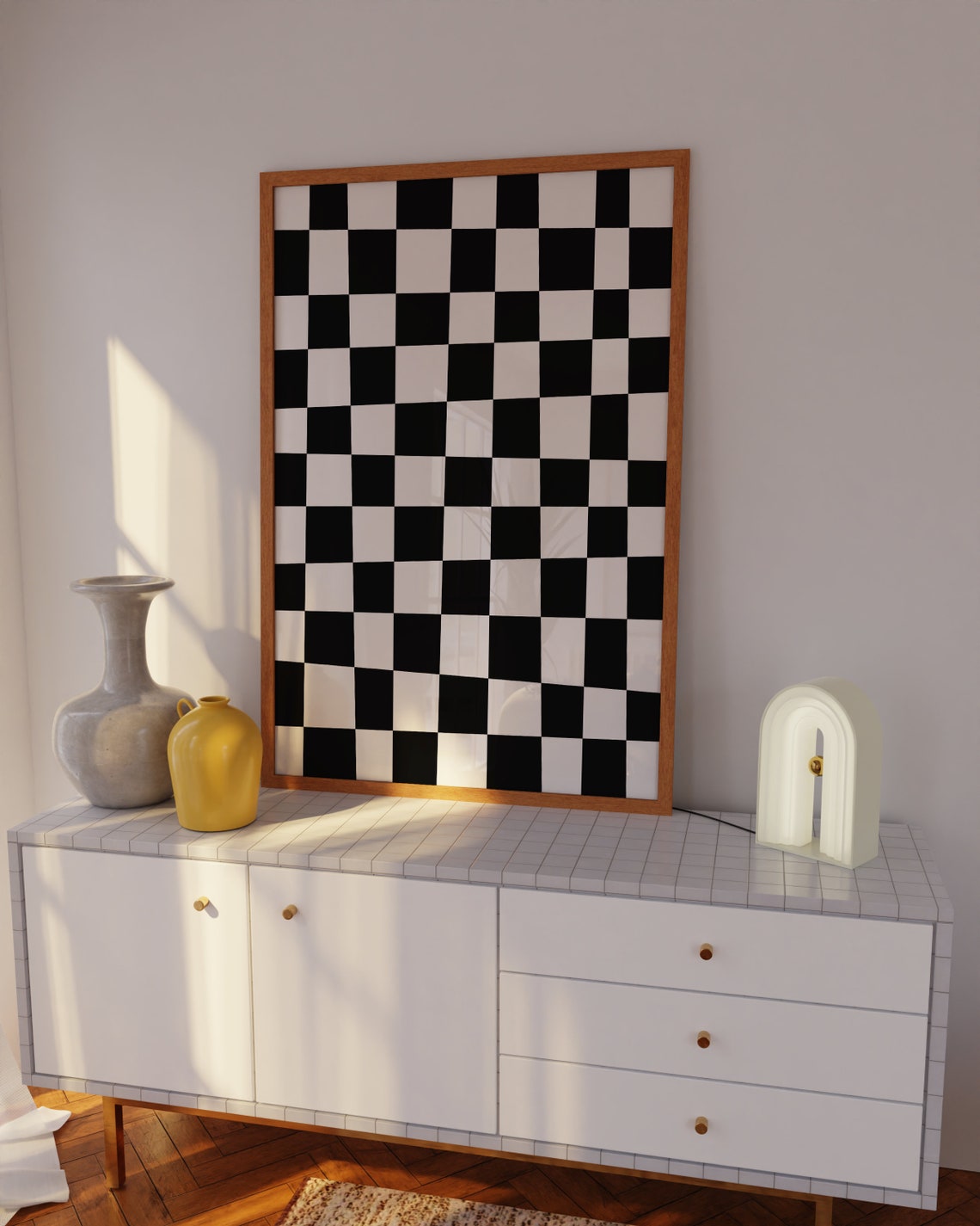 Black And White Checkered Grid Abstract Minimalist Wall Poster - Image 4