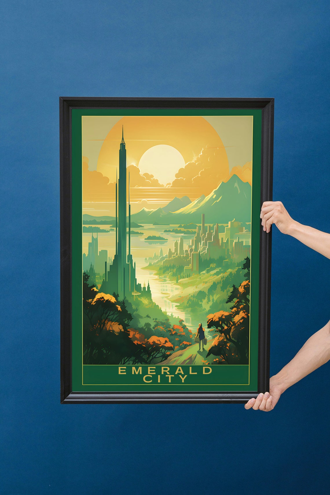 Emerald City Oz Green Tower Sunset River Valley Travel Poster - Image 5
