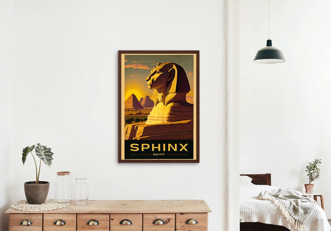 Giza Egypt Sphinx Sunset Golden Pyramids Vintage Travel Poster - Image 2