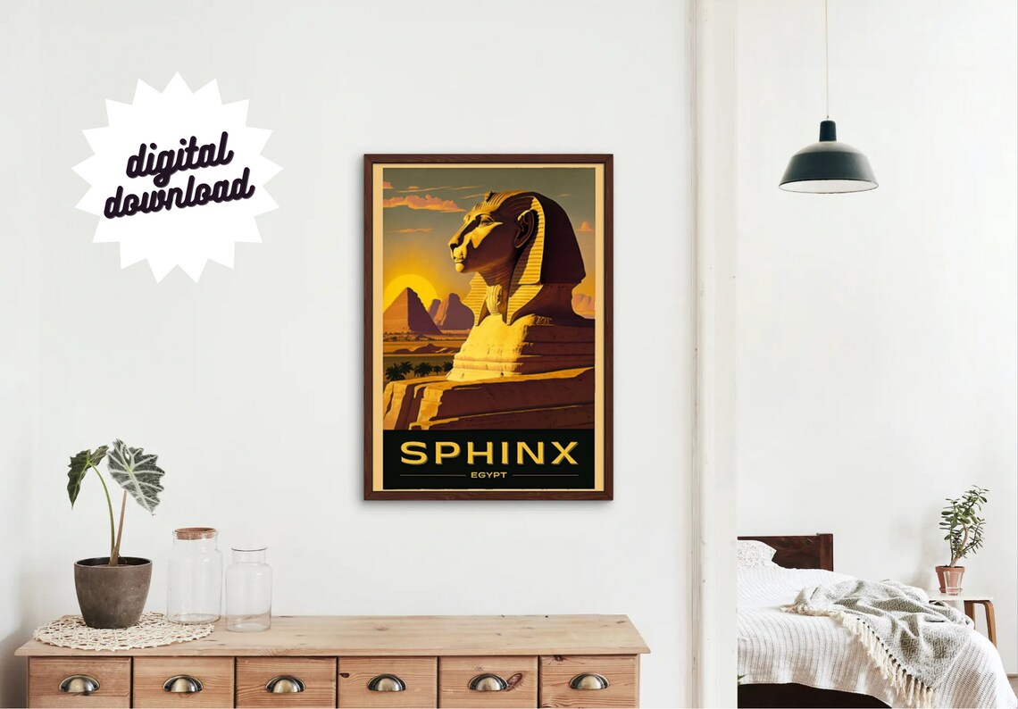 Great Sphinx Egypt Retro Vintage Travel Poster Desert Sunset View