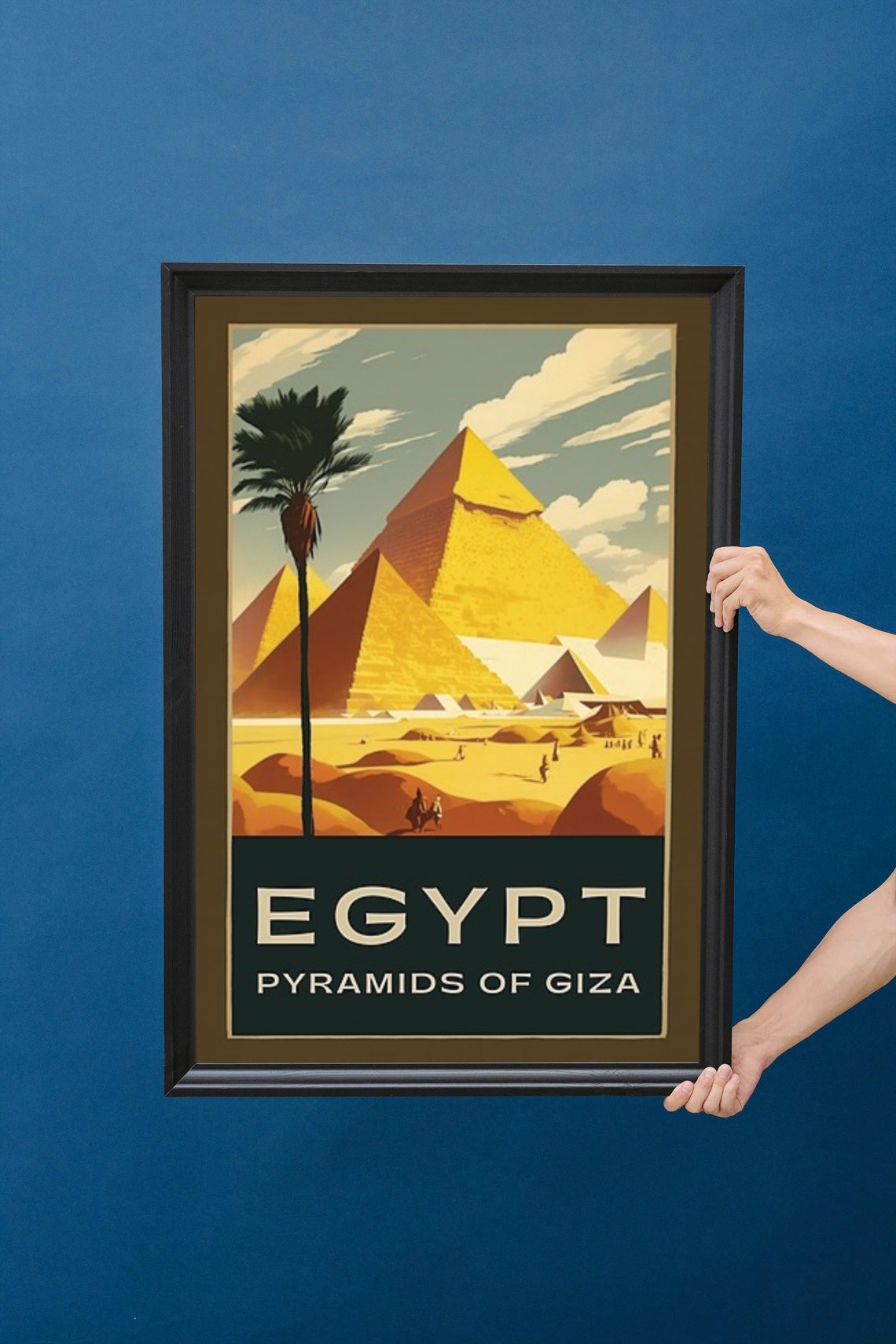 Egypt Giza Pyramids Golden Sunset Palm Vintage Travel Poster - Image 5