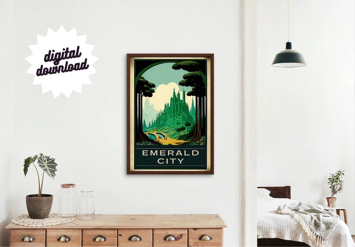 Emerald City Oz Forest Archway Golden Bridge Vintage Travel Poster