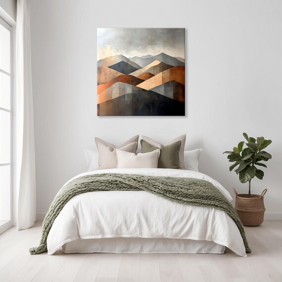 Geometric Mountains Print Landscape Modern Painting Outdoor Nature Rustic Minimalist Wall Print Airbnb Art Wall Decor